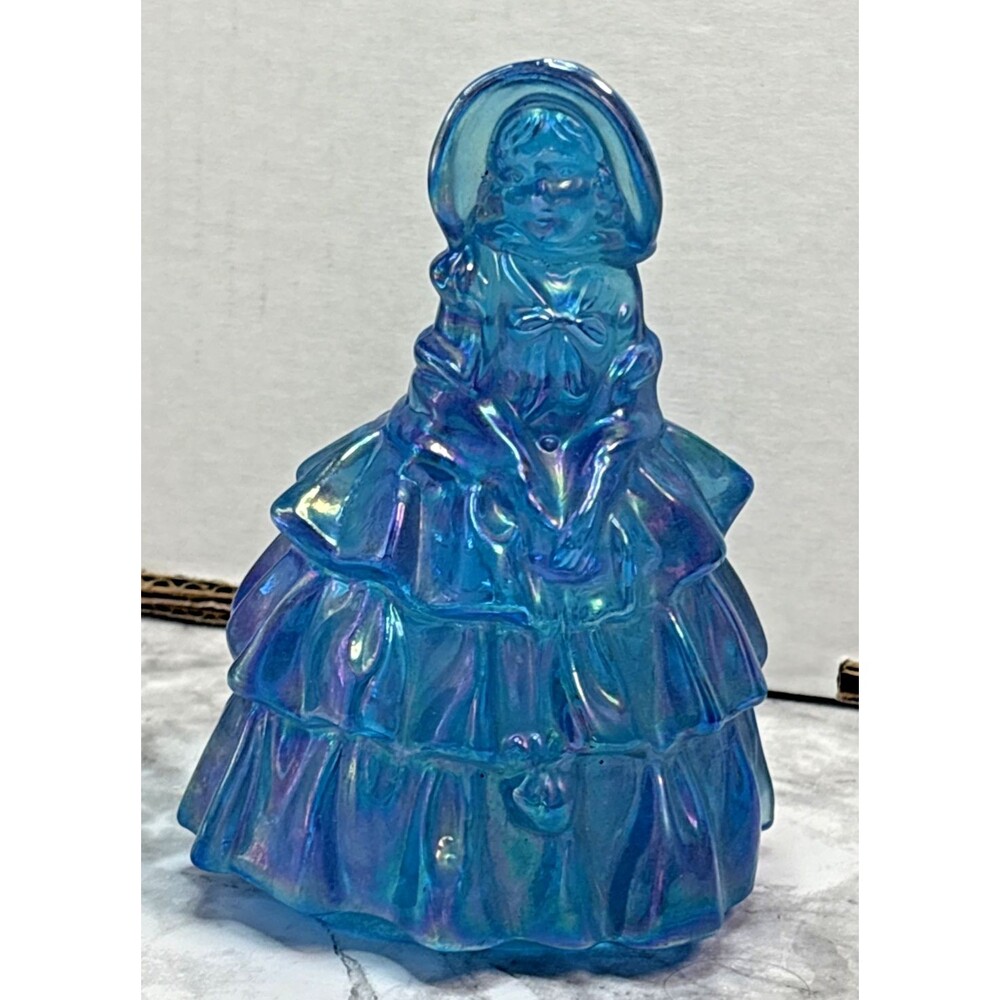 Vintage 1960s Wheaton Iridescent Carnival Glass Blue Southern Belle 5.25" Tall